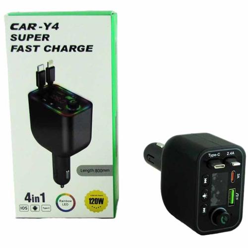 MP3 модулятор авто CAR-Y4 (быстрая зарядка TYPE-C и LIGHTNING, громкая связь)
