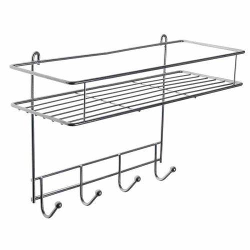 Полка настенная Lecco Plus 33*12,5*21см 4крючка,хром 310865