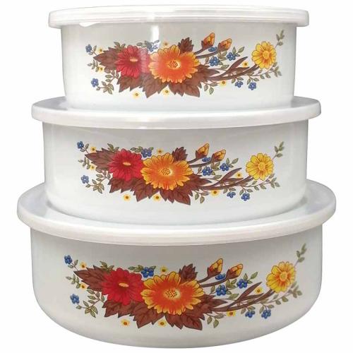 Миски набор FAMILIA эмалированных с крышками 3шт 008763