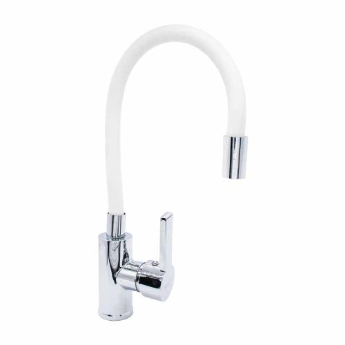 Смеситель для кухни Kranar KC 2626WHITE-N, шаровый, белый, гибкий силикон.излив