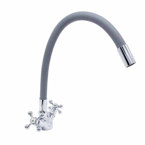 Смеситель для кухни DORON DC 1712GREY-N 1/2 керамика, серый, гибкий силикон.излив