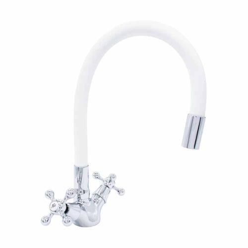 Смеситель для кухни DORON DC 1712WHITE-N 1/2 керамика, белый, гибкий силикон.излив
