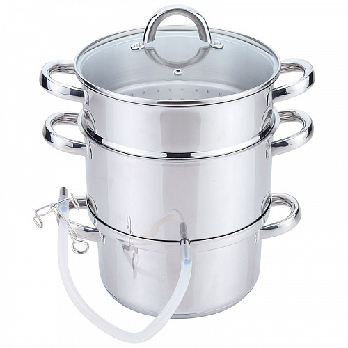 соковарка MAL-JUICER-1 нерж. сталь, 6л, 3чаши, стекл. крышка с пароотводом