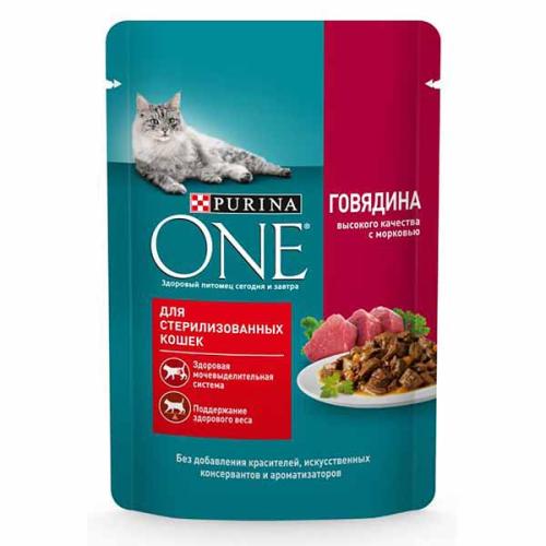 влажн.корм для стерил.кошек Purina ONE Говядина с морковью 75г 12484665