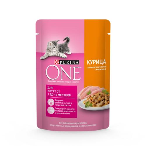 влажн.корм для домашн.кошек Purina ONE Курица/морковь 75г 12456142