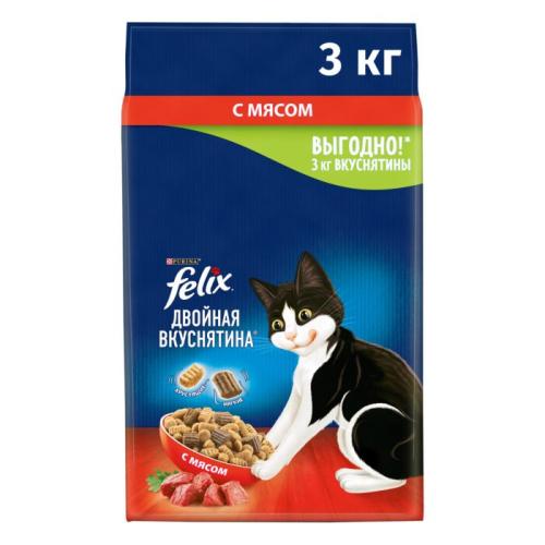 сухой корм для кошек FELIX Двойная вкуснятина Мясо 3кг 12502643