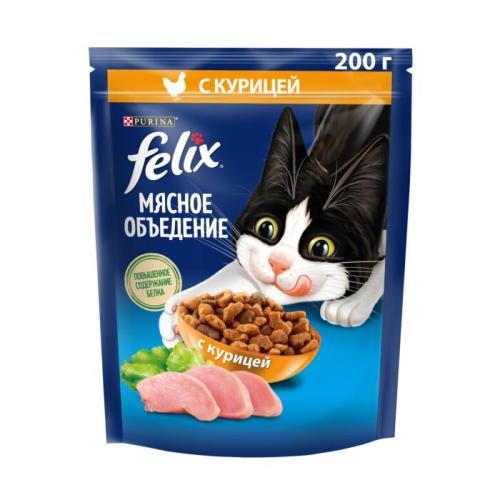 сухой корм для кошек FELIX Мясное объедение Курица 200г 12568393