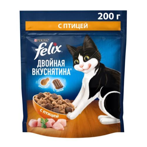 сухой корм для кошек FELIX Двойная вкуснятина Птица 200г 12498537