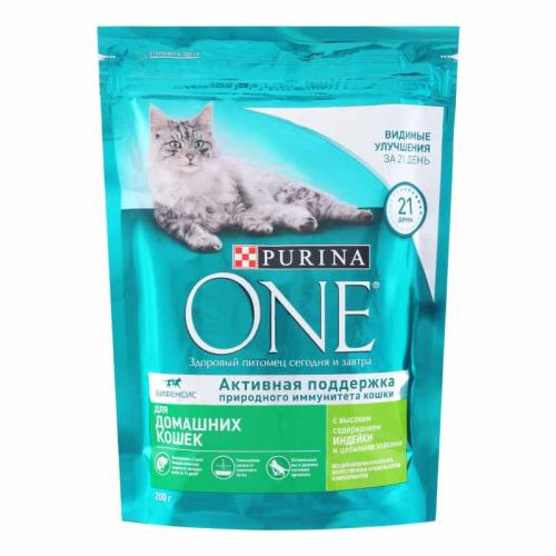 сухой корм для домашних кошек Purina ONE Индейка 200г 12562646
