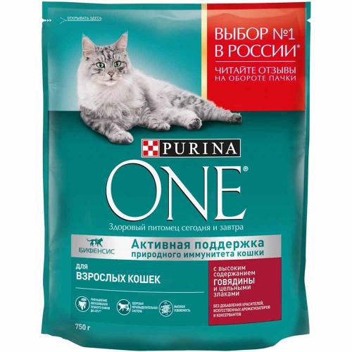 сухой корм для кошек Purina ONE Говядина/цел.злаки 750г 12273462/12353222