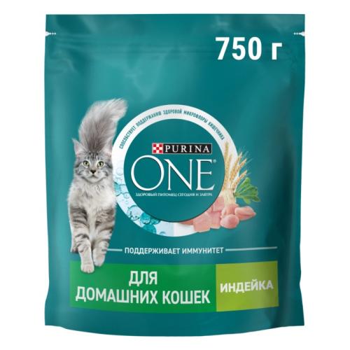 сухой корм для домашн.кошек Purina ONE Индейка/злаки 750г 12508517