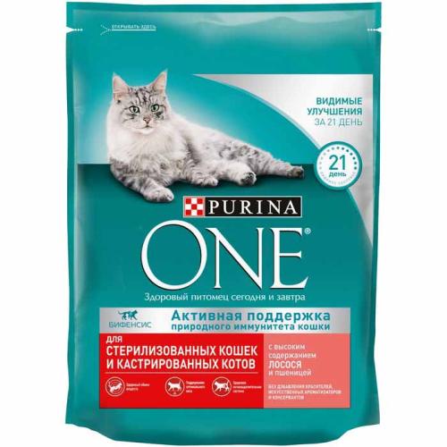 сухой корм для стерил.кошек Purina ONE Лосось/пшеница 750г 12505590
