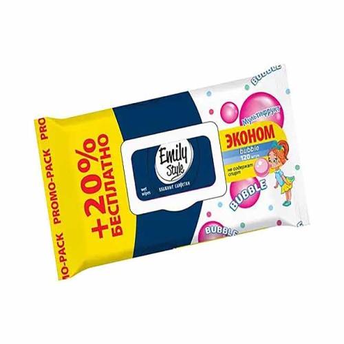 Салфетки влажные Emily Style 100+20шт с крышкой Bubble Fresh