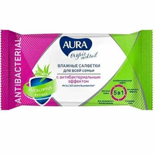 Салфетки влажные AURA Tropic cocktail антибактериальные 15шт