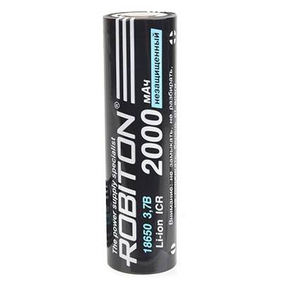 аккумулятор промышленный ROBITON Li-ion 18650-2000NP-PK1 (2000mAh, 3,7V) для фонарей и тп