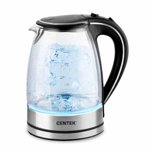Чайник CENTEK CT-1009 (1,7л) 2200Вт корпус стекло, внутренняя LED подсветка серебро/черный(BLS)